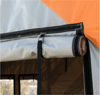 Pedestrian door shown in the rolled up position