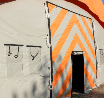Open walk in door in end wall of Constant Air Fast Tent