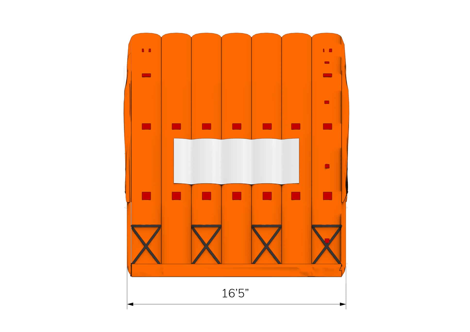 Side view of an orange CA-10 Fast Tent with dimensions in feet