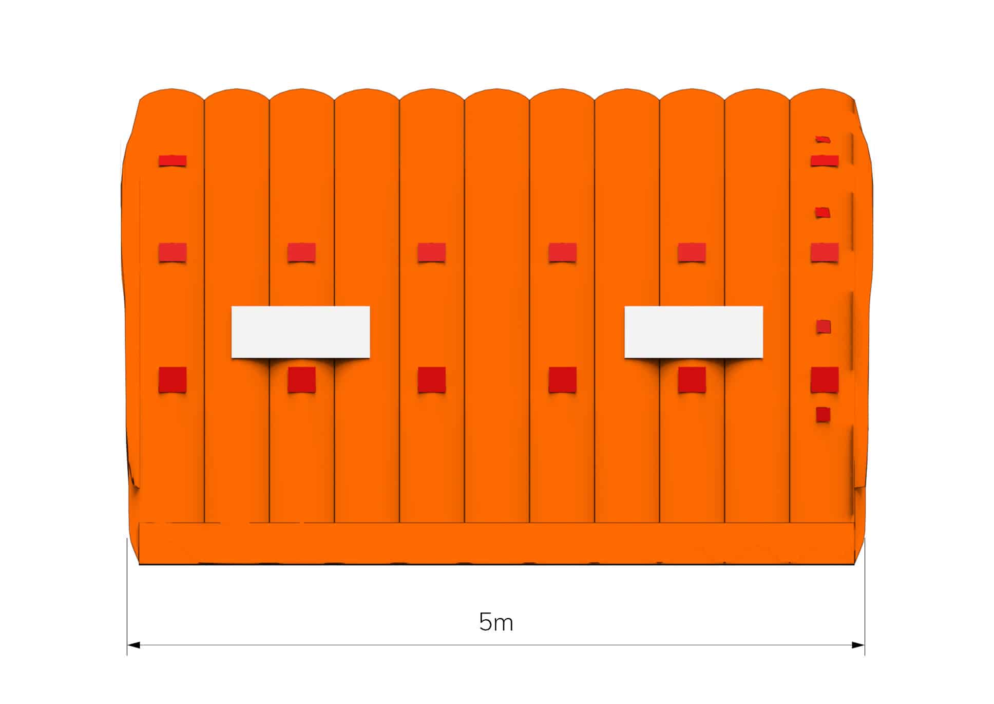 Side view of orange CA-8 Fast Tent with dimensions in metres