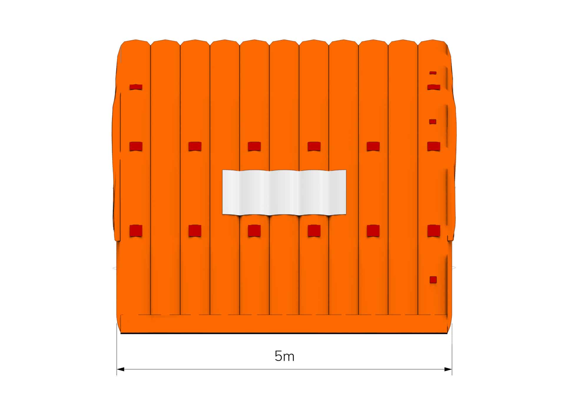 Side view of orange CA-8 Fast Tent with dimensions in metres