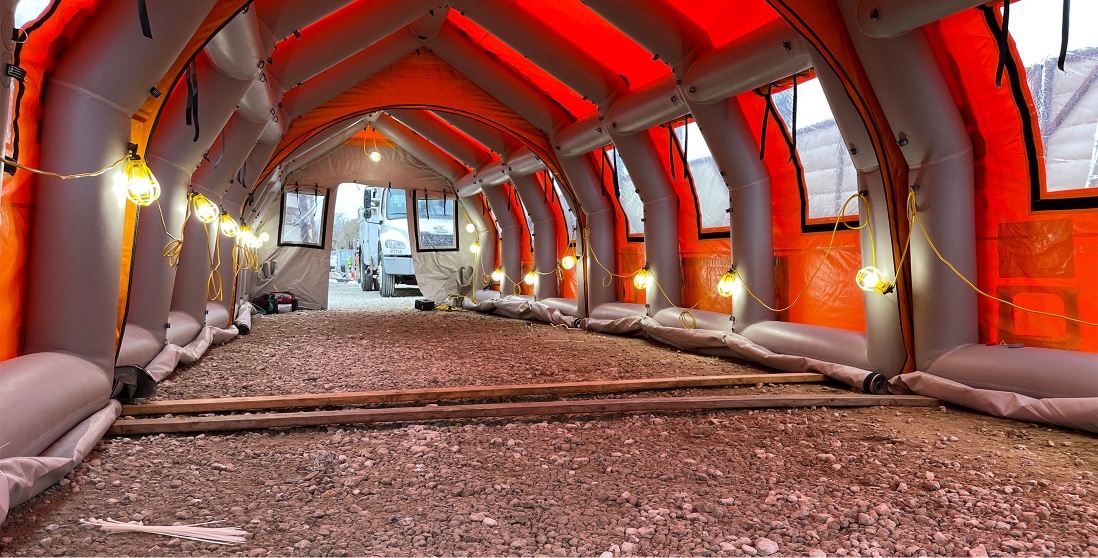 Interior view of sealed air work tent