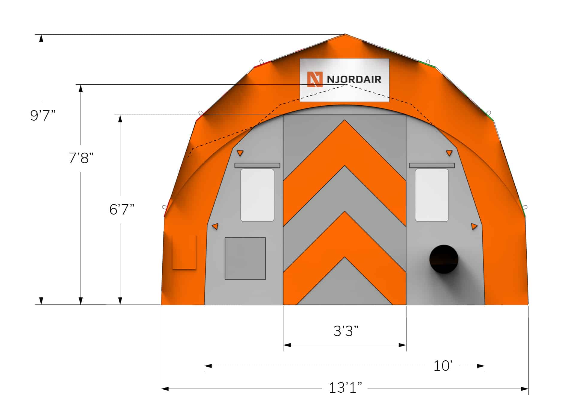 End view of CA-4 Fast Tent showing dimensions in feet