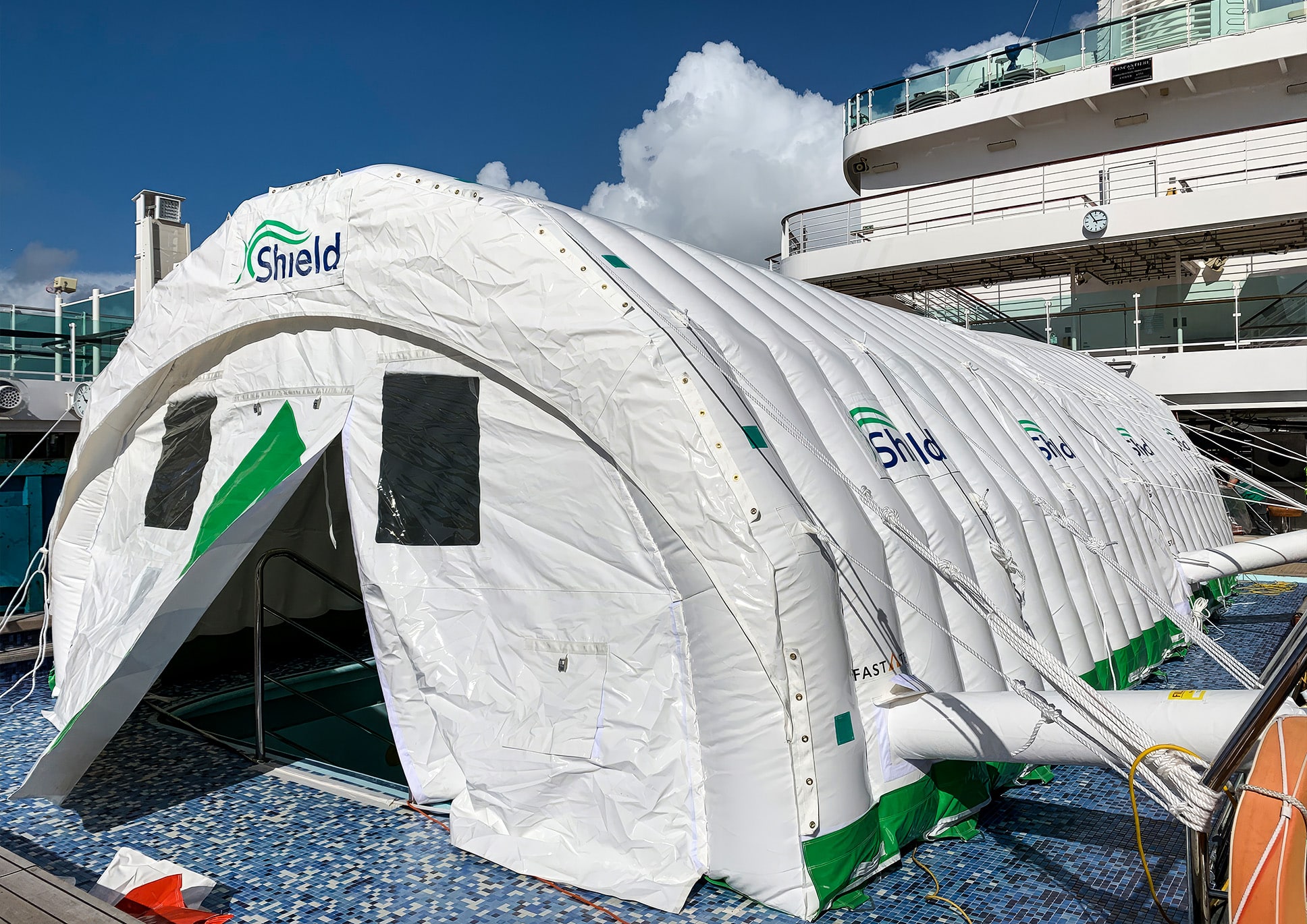 White Fast Tent set up on deck of cruise ship