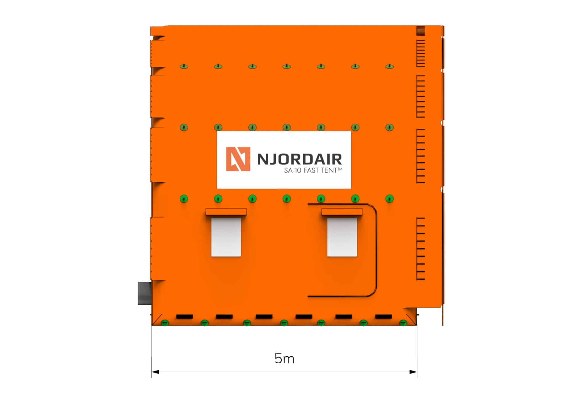 Side view of SA-10 Fast Tent with dimensions in metres