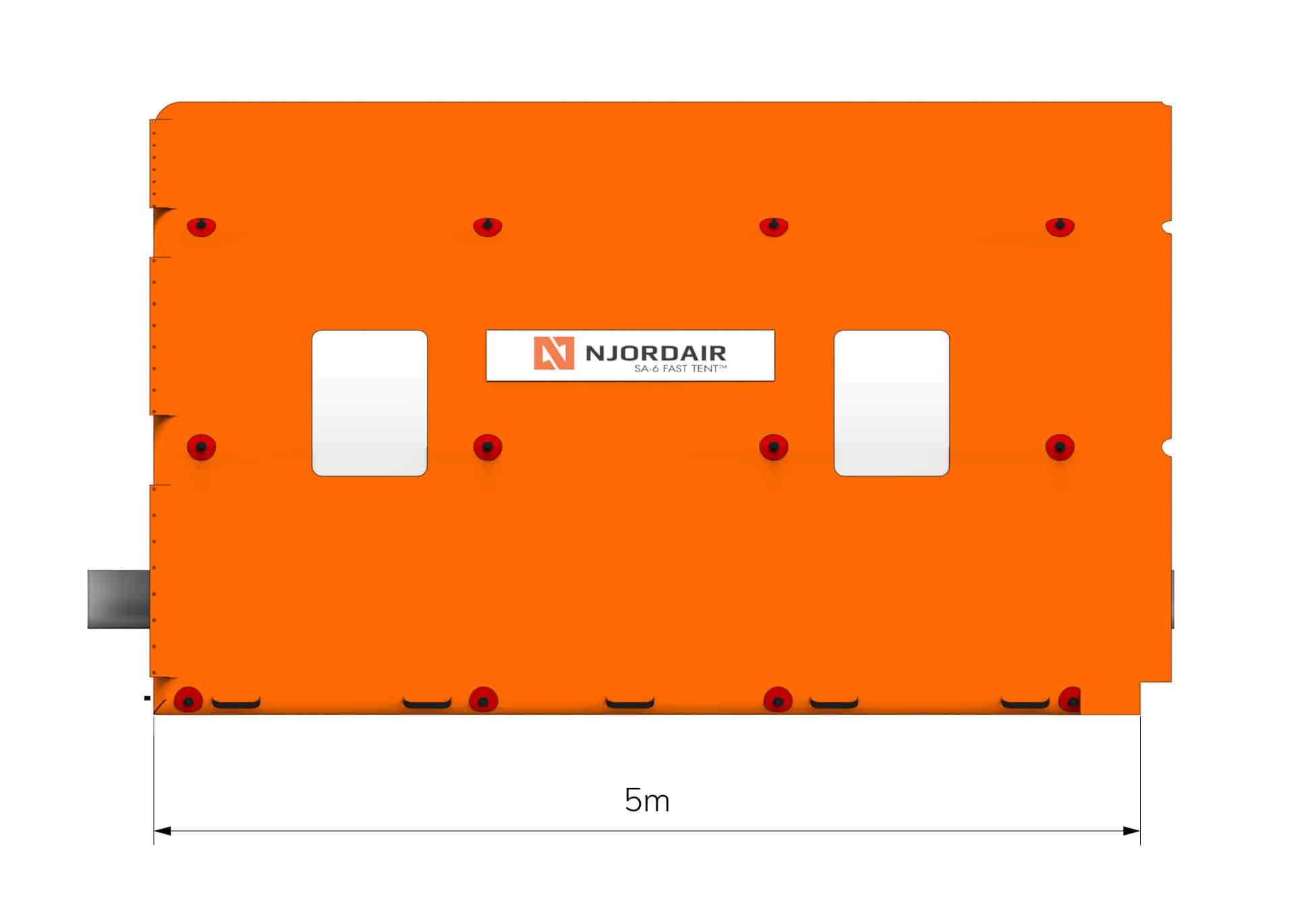 Side view of SA-6 Fast Tent with dimensions in metres